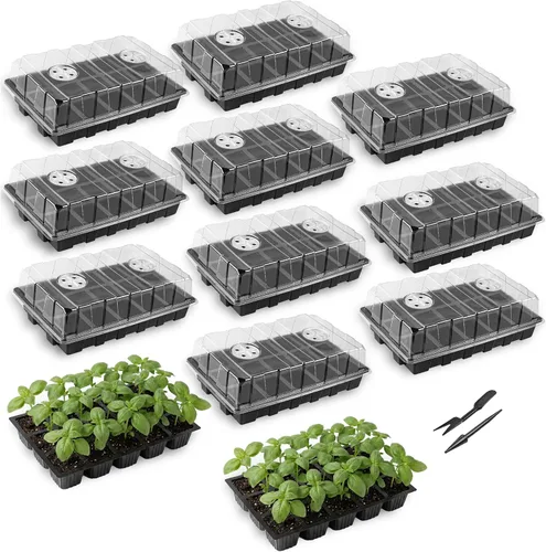 Vista 10 de Mr. Pen - Kits de bandejas de inicio de semillas, paquete de 10, 400 celdas en total, bandejas duraderas para germinación de plantas con cúpulas