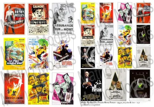 Pósters de películas francesas a escala 1/35 - Años 40, 50, 60 y 70 - Accesorios de plástico para modelos # 35113