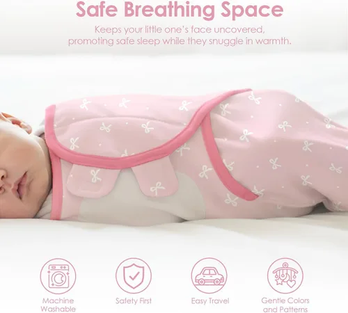 Vista 6 de SANDJEST Manta para bebé, 0-3 meses, saco de dormir de algodón con brazos, mantas para recién nacido