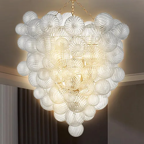 Vista 10 de Candelabro de Burbujas Doradas Iluminación Diá 20" Remolino Transparente Acanalado Candelabros de Bolas de Vidrio Soplado a Mano Accesorio