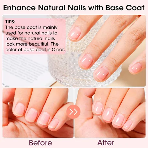 Vista 7 de GELLEN Esmalte de uñas base transparente, capa superior, base con tinte rosa claro y capa superior brillante sin necesidad de limpieza