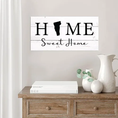 Vista 4 de Letrero decorativo estético de madera, letrero de madera con texto en inglés «Home Sweet Home» de Vermont, letrero de madera para el hogar