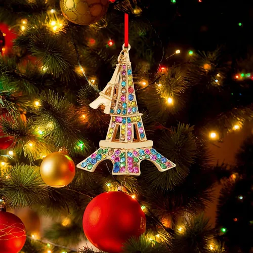 Vista 2 de PETCEE Adornos navideños de la Torre Eiffel 2025 - Adornos de metal de la Torre Eiffel de París para árbol de Navidad, decoraciones de la Torre A-1