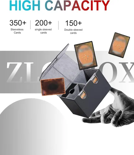 Vista 2 de ZLCA MTG Commander - Caja de cubierta con bandeja de dados, caja grande de 200 cartas para 100 tarjetas de doble manga para TCG CCG (negro)