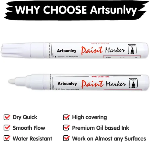 Vista 6 de Artsunlvy Rotuladores permanentes de pintura negra, paquete de 2 marcadores impermeables a base de aceite de secado rápido para plástico