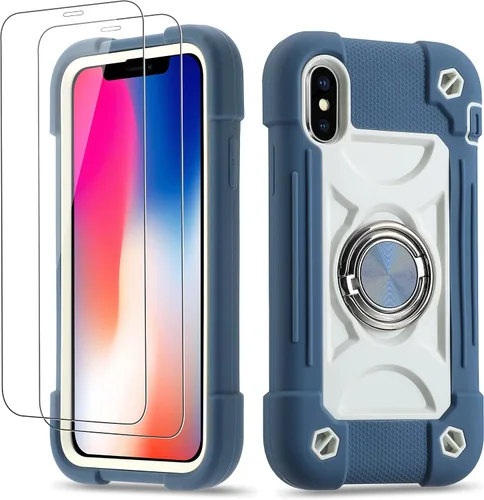 Vista 59 de Funda para iPhone Se3/iPhone Se2, iPhone 6/6S, iPhone 7/iPhone 8 de 4.7 pulgadas con soporte de anillo, con 2 protectores de pantalla resistentes