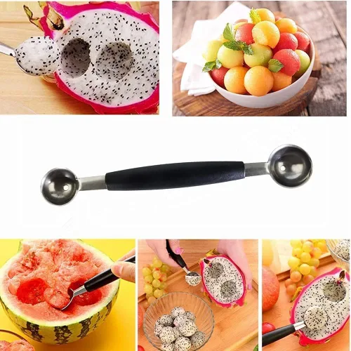 Vista 4 de Cuchara de doble cara del melón de la fruta, 2 en 1 cortador de la cucharada del acero inoxidable 7.1 in
