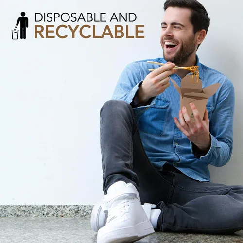 Vista 6 de Recipientes de comida para llevar de 16 onzas para microondas, caja de papel kraft marrón chino para llevar (paquete de 50) resistente a fugas