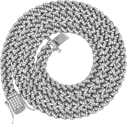 Master Of Bling Pulsera de plata de ley con diamantes de moissanita de 0.236in, cadena de eslabones cubanos de Miami, joyería de hip hop, probador