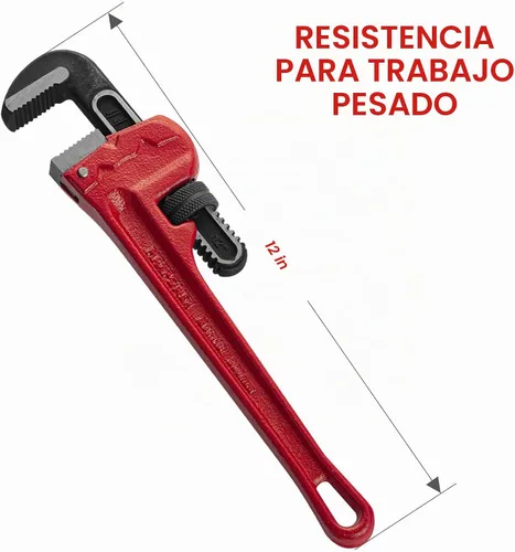 Vista 5 de MAXPOWER Llave de tubo recto de 12 pulgadas, llave de fontanero ajustable resistente, herramienta de plomería de acero tratado térmicamente