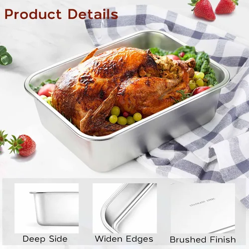 Vista 25 de Onader - Bandeja para lasaña profunda, rectangular de acero inoxidable de 10 x 8¼ pulgadas, bandeja para hornear de metal, apta para horno
