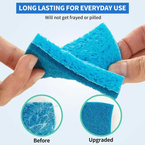 Vista 3 de Esponjas de limpieza de celulosa sin rayones, paquete de 12, esponjas de cocina con diseño de doble cara y ergonómico para platos, utensilios