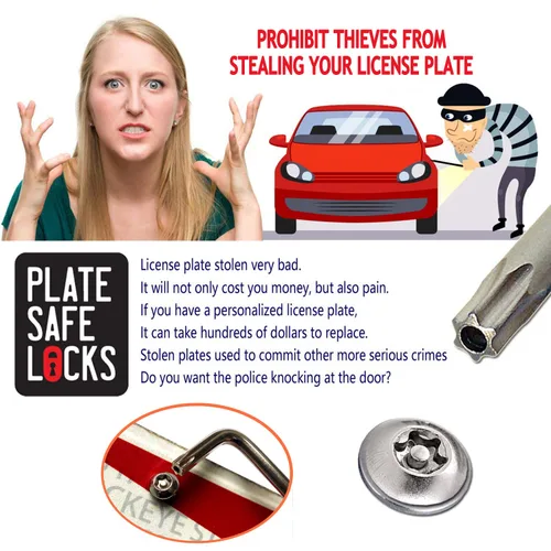 Vista 9 de Tornillos antirrobo para placa de matrícula, kits de sujetadores de pernos de acero inoxidable para soporte de marco de etiqueta de automóvil