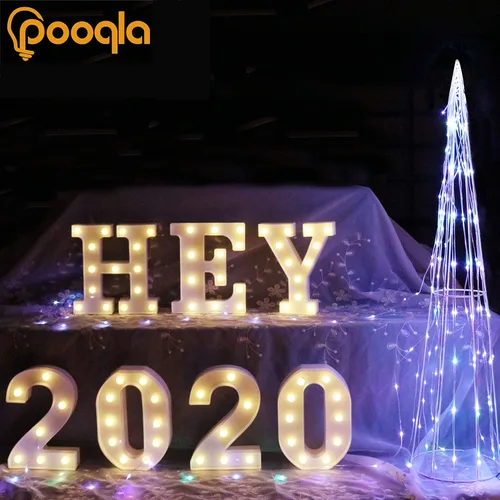 Vista 6 de Pooqla Letrero con luces LED de marquesina, letra del alfabeto iluminada para decoración del hogar, fiesta, boda, A