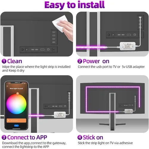 Vista 6 de GIDEALED Smart ZigBee 3.0 USB RGBWW - Tira de luz LED de 9.8 pies, kit regulable de 9.8 pies, se requiere puente de concentrador ZigBee
