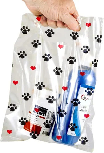 Vista 9 de 100 bolsas con estampado temático de mascotas, caras de perro y gato, MSP1007 de 9 x 9 pulgadas, bolsas de plástico transparente para gatos