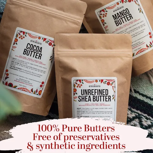 Vista 8 de Better Shea Butter Juego de manteca de karité cruda, mantequilla de mango cruda, manteca de cacao sin refinar para hacer jabón y mantecas corporales