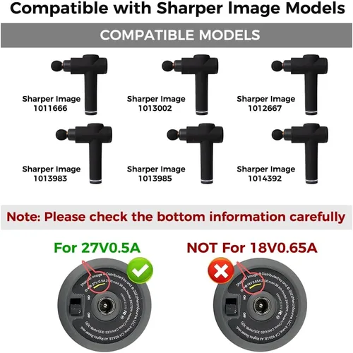 Vista 2 de Cargador de pistola de masaje de percusión de 27 V compatible con Sharper Image 1011666 1013002 1012667 1013983 1013985 2437599 Powerboost