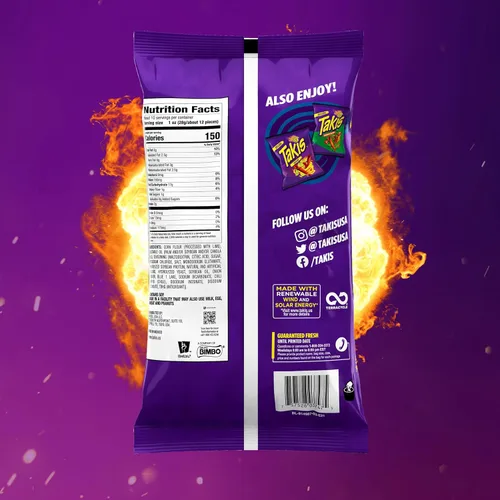 Vista 2 de Takis Blue Heat Rolled Tortilla Chips, sabor a chile picante, caja multipaquete con 14 bolsas de 9.9 onzas