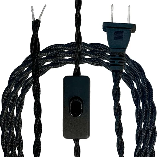 Vista 18 de Royal Designs, Inc. Cable de lámpara de rayón trenzado de 8 pies con enchufe NEMA-15P, interruptor de encendido/apagado, extremos pelados listos