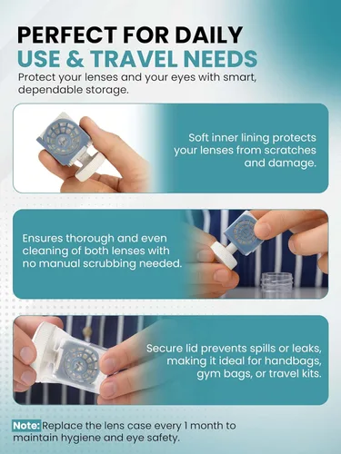 Vista 7 de SPORTS WORLD VISION Sclera - Estuche para lentes de contacto (3 piezas) fácil de transportar, funda protectora ventilada, contenedor de limpieza