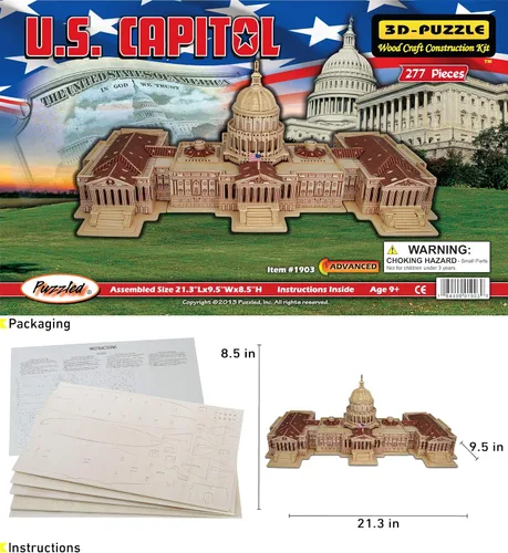 Vista 2 de Puzzled Rompecabezas 3D The US Capitol Building Wood Craft Kit de modelo de construcción educativo DIY juguete de madera ensamblar