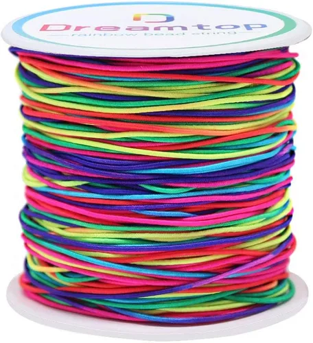 Dreamtop Cuerda elástica de 0.039 in, cuerda elástica de cuentas de arcoíris de 328.1 ft para pulsera, cuerda elástica de cuentas de poni para hacer
