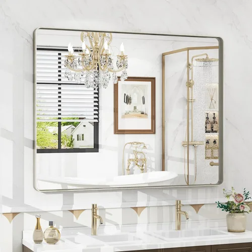 Vista 14 de Espejo rectangular para pared de baño de 20x30 pulgadas con marco negro mate, espejo de tocador con esquinas redondeadas, espejo de baño de metal