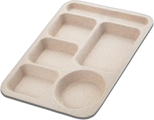 Platos divididos de paja de trigo, platos de 5 compartimentos reutilizables, bandeja de plástico para almuerzo escolar con divisores para adultos,