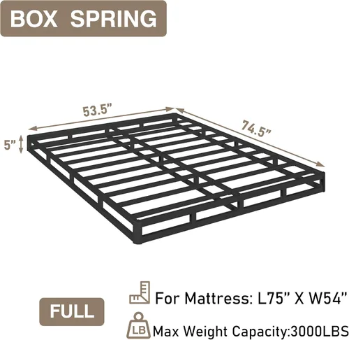 Vista 2 de Base de colchón de 5 pulgadas tamaño matrimonial, de metal resistente, capacidad de peso de 3000 libras, base de cama de perfil bajo sin ruido