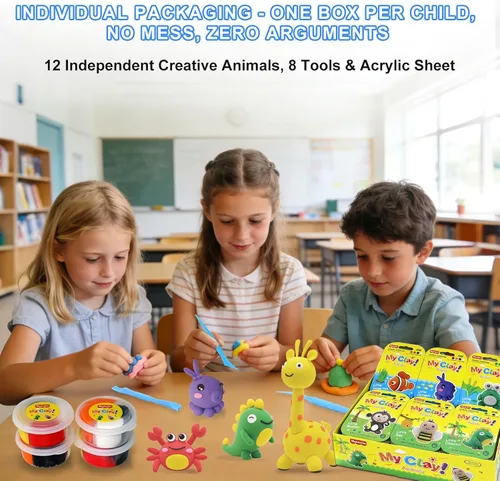 Vista 6 de Kit de arcilla seca al aire para niños: juego de arcilla mágica para modelar 12 animales con herramientas de escultura y tutoriales, seguro,