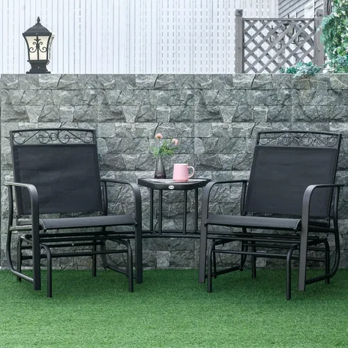 Vista 2 de Outsunny Sillas mecedoras para exterior con mesa de café, columpio de 2 plazas para patio, con funda transpirable para el jardín, porche y patio