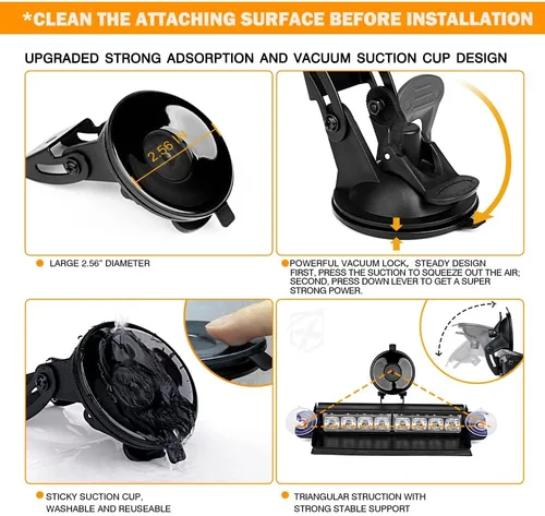 Vista 2 de Xprite Barra de luz estroboscópica LED ámbar, parabrisas delantero, tablero, cubierta, luces intermitentes de advertencia de peligro y precaución