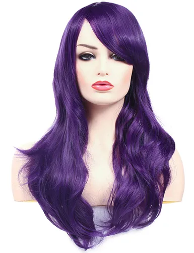 Vista 21 de Morvally - Peluca de cabello sintético lacio y ondulado con flequillo, 23 pulgadas de largo, resistente al calor, para Cosplay, disfraz de Halloween