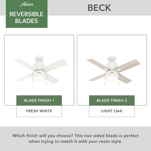 Vista 6 de Hunter Beck - Ventilador de techo para interiores, con luz LED, 52 pulgadas, níquel cepillado