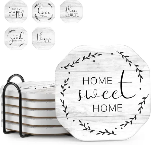 Vista 12 de UMIRRO Posavasos para decoración de mesa de café, posavasos rústicos retro bohemios de granja, tapetes absorbentes para tazas para mesa de madera