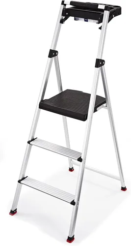 Vista 13 de Rubbermaid Escalera de 2 escalones, Taburete Escalón Plegable Ligero de Aluminio con Superficie Superior para Proyectos, Plateado, Probado según