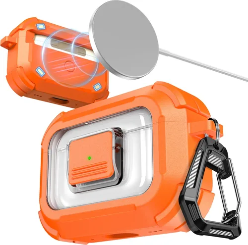 Vista 27 de RFUNGUANGO Funda para AirPods Pro 2, compatible con AirPods Pro de 2ª/1ª generación, compatible con MagSafe, bloqueo automático magnético con kit