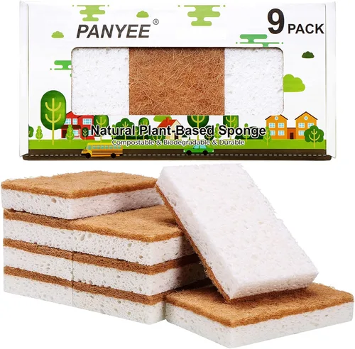 Esponjas naturales para cocina, paquete de 9, esponja ecológica antiarañazos, limpiador de sisal biodegradable con esponjas compostables para platos