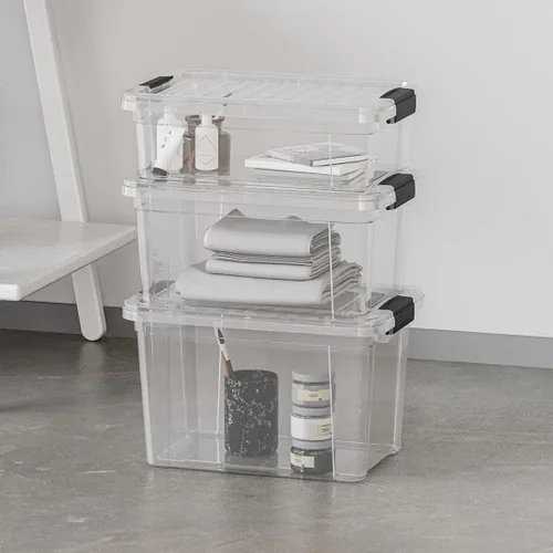 Vista 7 de Superio Caja de almacenamiento transparente con tapa, contenedores de plástico de 2.5 cuartos de galón para organizar, cajas apilables, sin BPA,