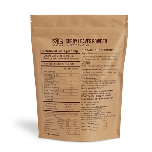 Vista 2 de MB Herbals Curry Leaf Powder 227 Gram 8 oz Curry Leaves Powder Promotes Hair Growth Hair Volume Thicker Hair