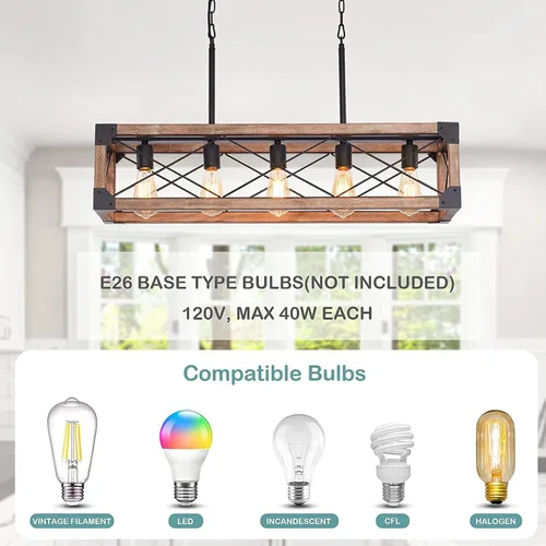 Vista 6 de Airposta Iluminación de isla de cocina, 33.5 pulgadas, 5 luces, lámpara lineal de granja para comedor, mesa de billar, lámpara colgante, acabado