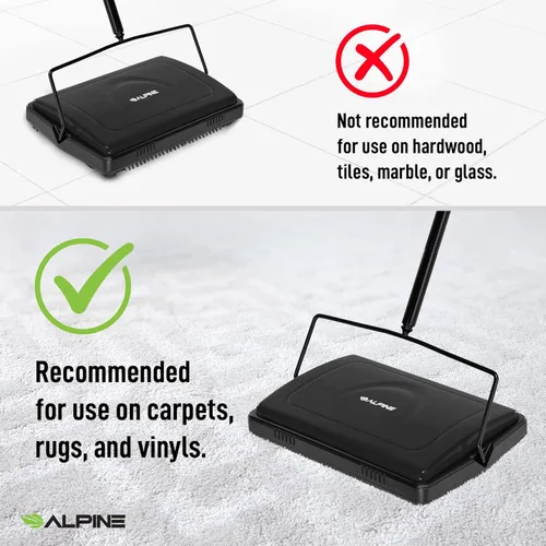 Vista 7 de Alpine - Escobilla manual de alfombras triple – Cepillo de piso inalámbrico no eléctrico multisuperficie, limpiador de pisos de madera dura, fácil