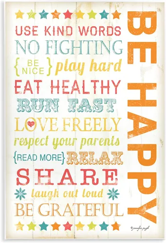 Stupell Home Décor Be Happy Typography - Lienzo decorativo para pared, 16 x 20 pulgadas, multicolor Stupell Industries | 10 x 15 Inches, Easy to Sin