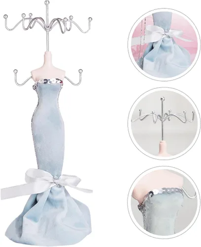 Vista 7 de GALPADA Necklace and Earring Holder Jewelry Display Rack Iron Creative Jewelry Mannequin Stand Light Blue Small Model for Retail Display and Craft