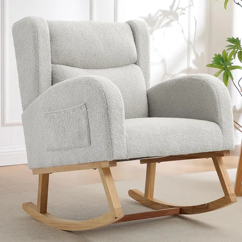 Vista 11 de Mecedoras para guardería, mecedoras tapizadas, mecedoras deslizantes para sala de estar, dormitorio, cómoda silla mecedora de lino con respaldo