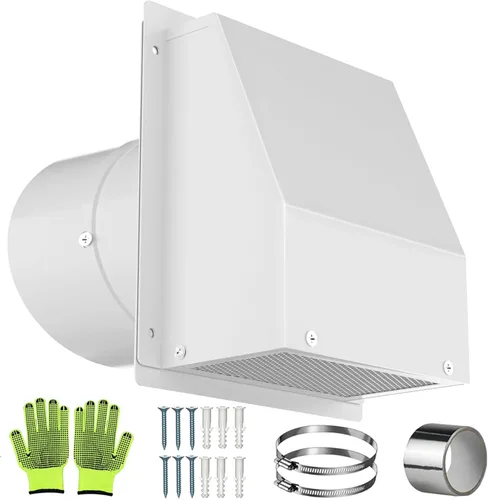 Vista 12 de Rejilla de ventilación de pared de 6 pulgadas con pantalla y amortiguador, kit de cubierta de ventilación con capucha de acero galvanizado, tapa