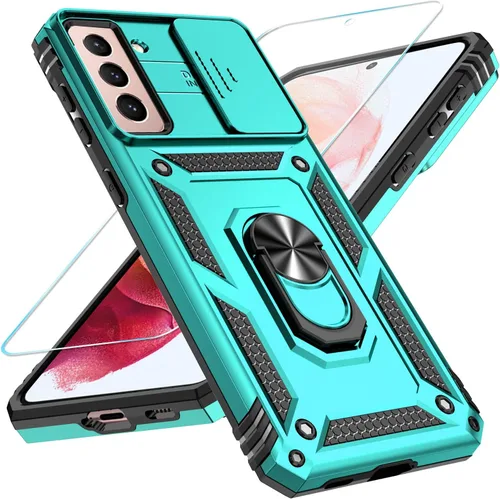 Vista 51 de SunStory Funda para Samsung Galaxy S21 con protector de pantalla HD, funda para cámara deslizante y soporte de anillo giratorio, grado militar