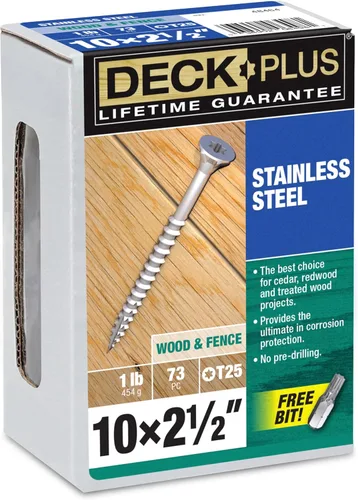 Vista 17 de Deck Plus Tornillos para valla y madera exterior con revestimiento epoxi de 2 pulgadas #8 x 2 Torx/Star Drive incluido, rosca gruesa, tornillo