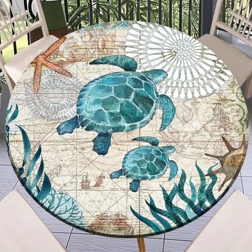 Vista 63 de Round Fitted Tablecloth with Elastic Outdoor Table Cover Round Elastic Tablecloths for Tables Waterproof Wipeable Table Cloths for